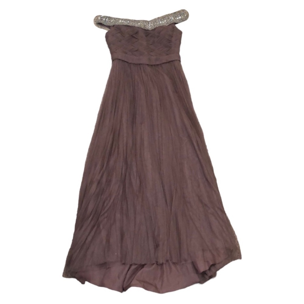 Eleni Elias Maxi Dress Size 14 Dusty Purple Rhinestone Off Shoulder Gown